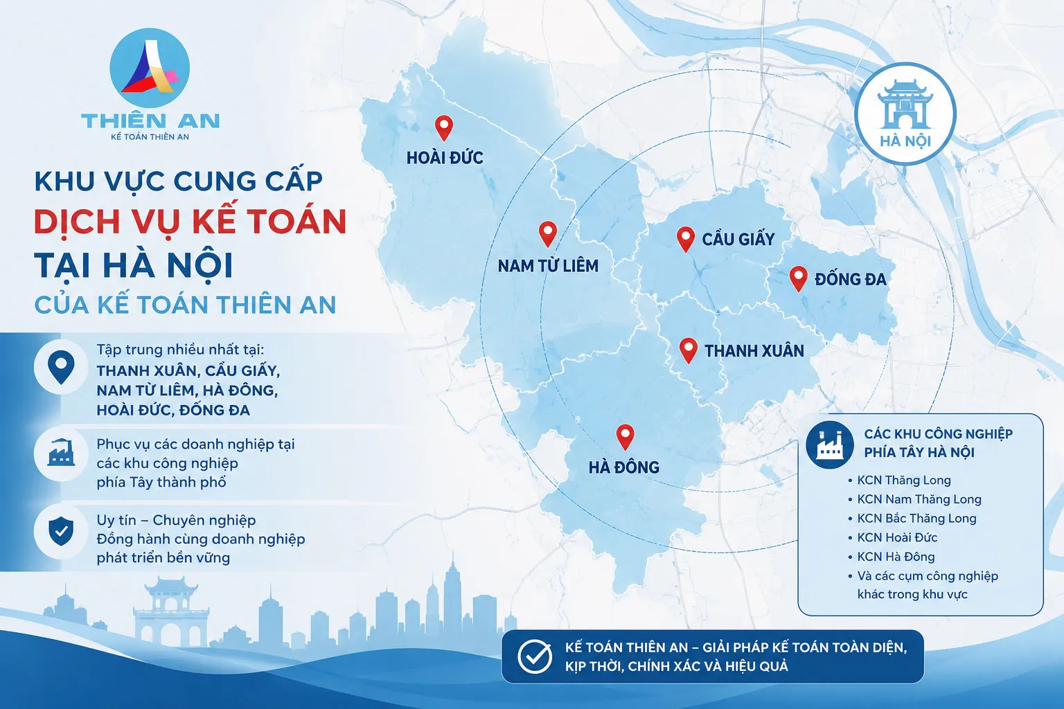 Kế Toán Thiên An cung cấp dịch vụ kế toán tại nhiều khu vực tại Hà Nội.